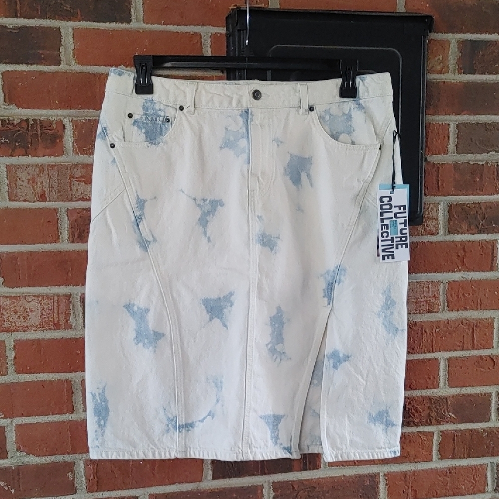 Future Collective Gabreella Karefa-Johnson White Denim Tie Dye Skirt Size 12
